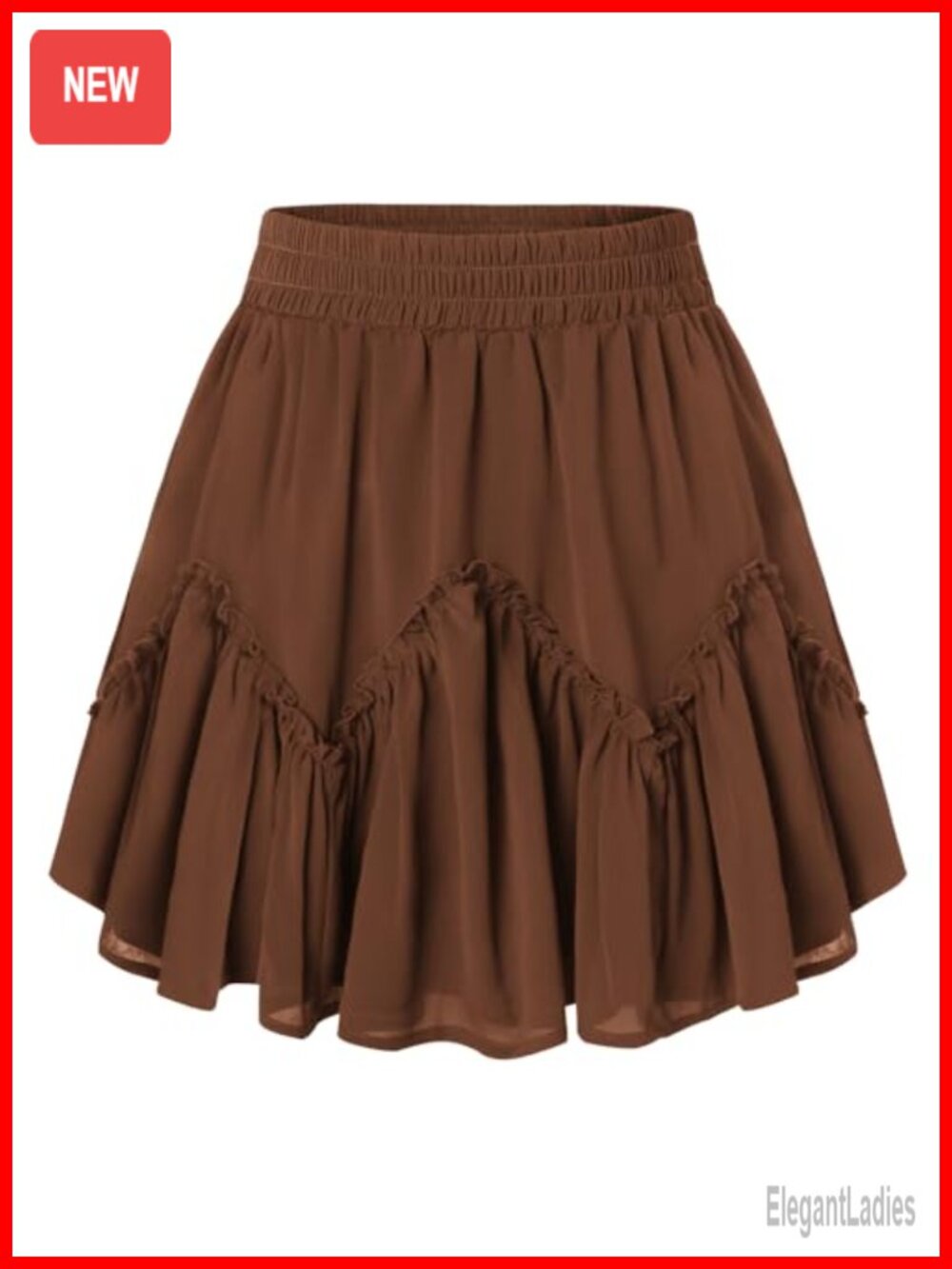 Womens Mini Skirt Chiffon Tiered Ruffle Elastic Waist with Pockets